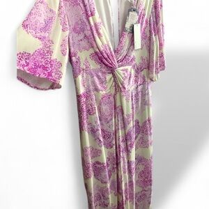 BTFL-life brand Pantsuit pink lilac on white/ floral over ivory lined - L‎ large